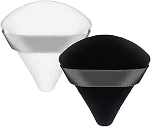 Patelai 2 Pcs Powder Puff Makeup Puff Triangle Soft Powder Sponge Reusable Triangle Sponges with Strap for Cosmetic Foundation Wet Dry Makeup(Black, White)