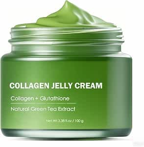 Collagen Jelly Cream 100 ml, Collagen Jelly Gel for Face with Glutathione & Natural Aloe Vera Green Tea Extract, Deep Hydration, Firm Skin, Anti-Aging Face Cream for All Skin Types (Green, 100ml)