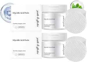 2 Pack Glycolic Acid Toner Pads, Exfoliating Facial Pads with Centella and Niacinamide for Daily Skin Cleansing Peeling, Minimize Pores, Smooth Skin Texture, 2 x 60 Sheets