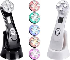 Facial Lifting Machine,Ultrasonic Beauty Device,5in1 Ultrasonic Red LED Light Theragy and 6 Modes Face Massager,Firming and Anti-aging, Skin Rejuvenation (white)