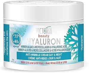 Victoria Beauty Face Cream (Age 40-55)- Day and Night Anti Aging Moisturiser with Hyaluronic Acid, Micro-Collagen, Retinol and Vitamin E- UVA/UVB Filter, 50ml