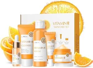 LAIKOU Skincare Set, Vitamin C Serum for Face Skin Care Sets & Kits - Cleanser, Toner, Serum, Eye Cream & Face Cream, Facial Care Kit for Radiant Skin, Anti Aging Gift Set for Women Teenage Girls 5pcs