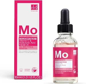Dr Botanicals Moroccan Rose Oil – Glow-Boosting Facial Oil for Radiant Skin with Vitamin C and Hyaluronic Acid – Anti-ageing, Brightening and Hydrating Water-based Serum – Made in UK – 30ml
