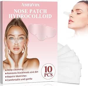 AstraVox Blackhead Remover Nose Pore Strips, Deep Cleansing, Hydrocolloid Patches for All Skin, Effectively Absorb Oil, Remove Blackheads, Dirt, Suitable for Men and Women, Easy to Use (10 Count)