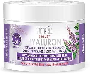 Victoria Beauty Face Cream for Mature Skin (Age 60-75) - Day and Night Anti Wrinkle Moisturiser with Hyaluronic Acid, Retinol, Vitamin E and Urea - UVA/UVB Filter,50ml
