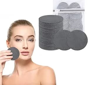 24 Pack Makeup Remover Pads, Microfibre Makeup Remover Wipes, Reusable Make Up Pads with Laundry Bag, Washable Facial Cleansing Towel for All Skin Type (Dark Grey, Pack of 24)