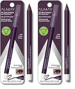Almay Gel Eyeliner, Waterproof, Fade-Proof Eye Makeup, Easy-to-Sharpen Liner Pencil, 130 Pure Plum, 0.045 Oz (Pack of 2)
