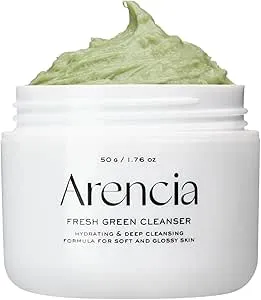 Arencia Korean Rice Mochi Face Cleanser & Daily Scrub - Moisturizing, Brightening & Deep-Cleansing - All Skin Types, Vegan, Organic - with Rice Powder, Rice Water & Green Tea (50g)