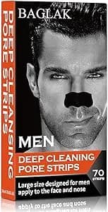 BAGLAK Men Blackhead Remover Pore Strips (70 Count) -Charcoal Nose Strips for Blackhead Removal - Large Size For Nose+Face