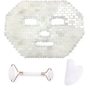 BiiKoon Jade Facial Mask White Quartz Mask Natural Sleeping Jadestone Mask Yoga Meditation Tools Cold Therapy Beauty Set for Puffy Eyes Dark Circles Face Caring (Color : White, Size : 3 PCS)