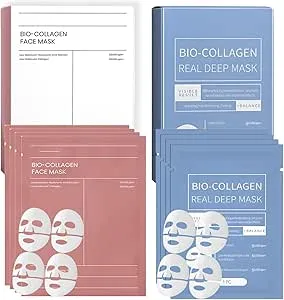 ChicNana Collagen Mask, Bio Collagen Face Mask, Collagen Masks Overnight, Korean Skincare, Face Skincare, Hydrating, Sheet Overnight Beauty (Red 4pc+Blue 4pc)