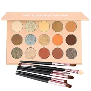 Colorful Eyeshadow Palette Matte Shimmer High Pigmented Eyeshadow Pallet 15 Colors Professional Nudes Warm Natural Long Lasting Waterproof Eye Shadow with Make Up Brushes Set (Brown)