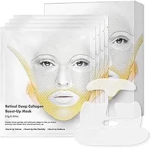 Deep Collagen Retinol Tension Boost Up Mask Set - Korean Face Mask for Face Tightening and Lifting - Collagen Face Mask for V-Line, Smile Line & Forehead Wrinkles, Korean Skincare, 4PCS