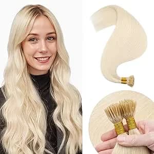 Elailite Pre Bonded I Tip Hair Extensions Real Human Hair Blonde - Keratin Remy Hair Extension 100 Strands 50g (#60 Platinum Blonde, 20 Inch)