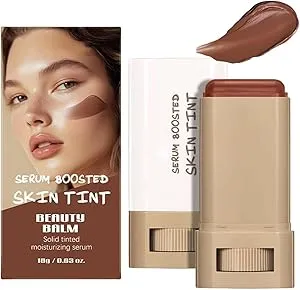 Foundation Stick Beauty Balm Serum Boosted Skin Tint, Solid Tinted Moisturizing Serum Contour Stick, Hydrating Skin Tint with Hyaluronic Acid & Vitamin E, Lightweight & Non-Greasy (#02)