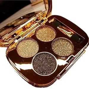 Glitter Eyeshadow Palette Makeup Set,4 Colors Shimmer Eyeshadow Palette Gold Eyeshadow Highly Pigmented Long Lasting Waterproof Sweatproof Professional Nude Eyeshadow Palette Make Up Palettes(6#)