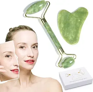 Jade Roller & Gua Sha Set,facial roller,Jade Roller Gua Sha Board Massage Tool Set,Facial Skin Care Roller Massager Muscle Relaxing Wrinkles Relief, Whole Body Relive Devices (green)