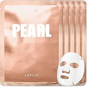 LAPCOS Pearl Sheet Mask, Daily Face Mask with Probiotics for Whitening and Clarifying Skin, Korean Beauty Favourite, Pack of 5