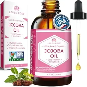 Leven Rose Jojoba Oil Organic, Pure Cold Pressed Natural Unrefined Moisturizer for Skin Hair and Nails 4 oz