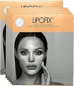 LIPOFIX Face Mask - Bio-Cellulose Lifting Mask for Skincare - Hydrating, Anti Aging, Brightening & Anti Wrinkle Bio Collagen Masks for Face - Masks for Korean Skincare (5 Hydrating Masks)