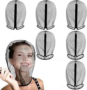 Loopeer 6 Pcs Makeup Protector Hood Washable Light Airy Nylon Chiffon Makeup Hood Zipper Closure Reusable Make up Face Cover for Women Girls Beauty Weddings (Black)