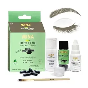 Mina ibrow & Lash Tint kit Ash Blond | Natural Spot coloring and Brow Tinting Kit Powder in Capsule, Water and Smudge Proof | Instant Brow dye, No Ammonia, No Lead