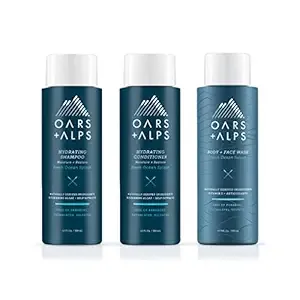Oars + Alps Men's Sulfate Free Hair Shampoo, Conditioner, and Body Wash Kit, Moisturizing Skin Care Infused with Kelp and Algae Extracts, Fresh Ocean Splash Scent