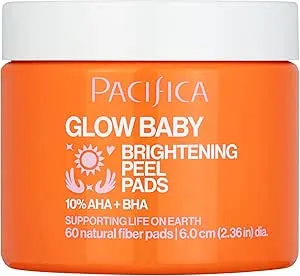 Pacifica Glow Baby Brightening Peel Pads 10% AHA + BHA Exfoliating Face Pads for Glowing Skin Resurfacing Glycolic Acid & Salicylic Acid Pad to Smooth Texture & Minimize Pores Fragrance Free 60 Count