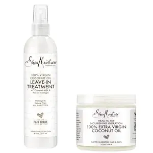 SheaMoisture 100 percent Extra Virgin Coconut Oil Moisturizer and Leave-In Conditioner for Head-to-Toe Pampering Nourishing Hydration Skin and Hair Care with No Sulfates 2 count