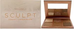 Sigma Beauty Sculpt Highlight Plus Contour Palette - Contour and Highlighter Palette - 6 Universally Flattering Hues for Highlighting and Contouring - Vegan & Cruelty Free Makeup Palette