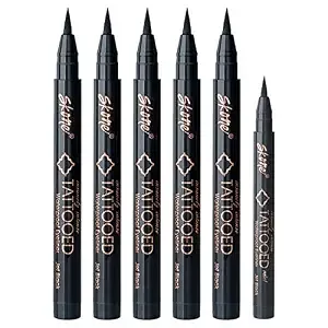 Skone Cosmetics Insanely Intense Tattooed Eyeliner Pen - 5-piece Set - Waterproof Liquid Eyeliner, Long-Lasting, Sweat Proof, Smudge Proof Liquid Eyeliner - Jet Black (with FREE Travel Size mini)