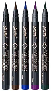 Skone Cosmetics Insanely Intense Tattooed Eyeliner Pen - 5-piece Set - Waterproof Liquid Eyeliner, Sweat Proof, Smudge Proof Liquid Eyeliner - 5 Bold Colors (Black, Brown, Navy, Plum, Hunter Green)