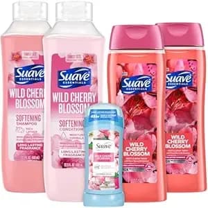 Suave Shampoo, Conditioner & Body Wash 2-Pack + Invisible Solid Antiperspirant Deodorant for Women, Wild Cherry Blossom, 48H Protection