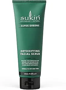 Sukin Super Greens Face Scrub 125ml - with Kale, Spirulina & Pineapple; Cruelty Free & Vegan Friendly -Polishes Leaving the Skin Smooth and Free of Impurities.