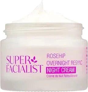 Super Facialist Rosehip Overnight Resync Night Cream - SleepSmart Complex, Moisturiser to Replenish & Rejuvenate Skin with Rosehip Oil, Shea Butter, Gentle Face Care, Vegan Friendly, 50ml