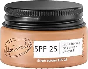 UpCircle Mini Travel Size SPF 25 Mineral Sunscreen 20ml -Reef-Safe, Non-Nano Zinc Oxide and Lightweight-Raspberry Seed Oil Defends Against Free Radicals + Glycerin To Plump Skin, Vegan + Cruelty-Free