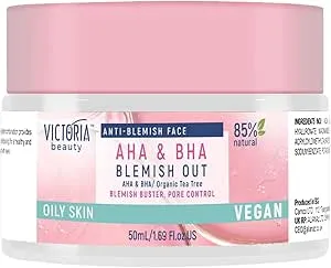 Victoria Beauty Blemish Out Tea Tree Cream - Pore Minimizer, Dark Spot Remover for Face with AHA BHA Salicylic and Glycolic Acid - for Oily Skin - Vegan, 87% Natural